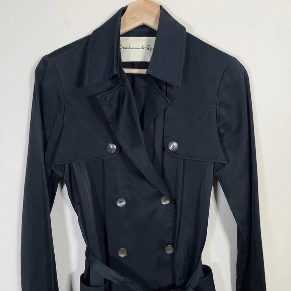 GRAHAM & SPENCER | DOUBLE BREASTED  SHORT TRENCH COAT - Picture 2 of 13